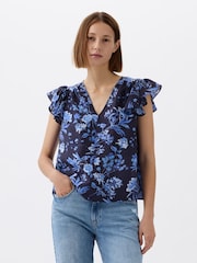 Gap Blue V Neck Flutter Sleeve Blouse - Image 3 of 5