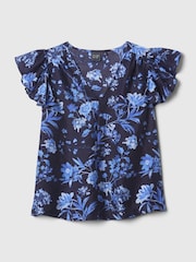 Gap Blue V Neck Flutter Sleeve Blouse - Image 5 of 5