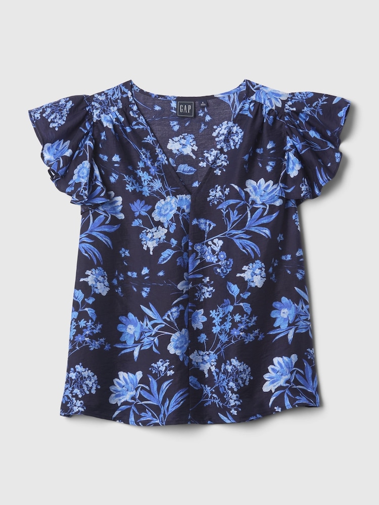 Gap Blue V Neck Flutter Sleeve Blouse - Image 5 of 5 Gap Blue V Neck Flutter Sleeve Blouse - Image 5 of 5