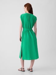 Gap Green Crinkle Cotton Belted Midi Shirt Dress - Image 2 of 4