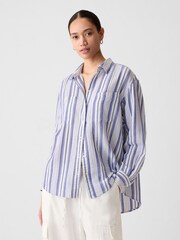 Gap Blue Crinkle Cotton Long Sleeve Oversize Shirt - Image 1 of 3
