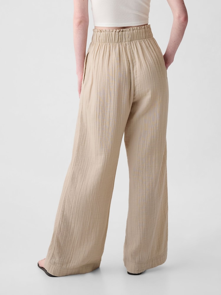 Gap Beige Crinkle Cotton Wide Leg Pull On Trouser - Image 2 of 6