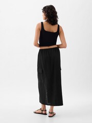 Gap Black Linen Cotton Utility Pocket Midi Skirt - Image 2 of 6