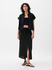 Gap Black Linen Cotton Utility Pocket Midi Skirt - Image 3 of 6