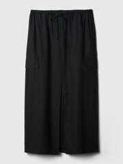 Gap Black Linen Cotton Utility Pocket Midi Skirt - Image 5 of 6