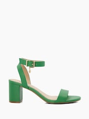 Dune London Green Chrome Memee Mid Block Heel Sandals - Image 1 of 7