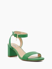 Dune London Green Chrome Memee Mid Block Heel Sandals - Image 3 of 7