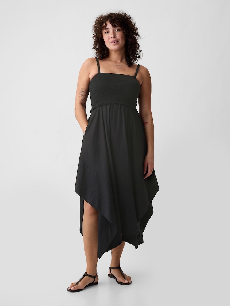 Gap Black Smocked Handkerchief Hem Midi Dress - Image 3 of 3