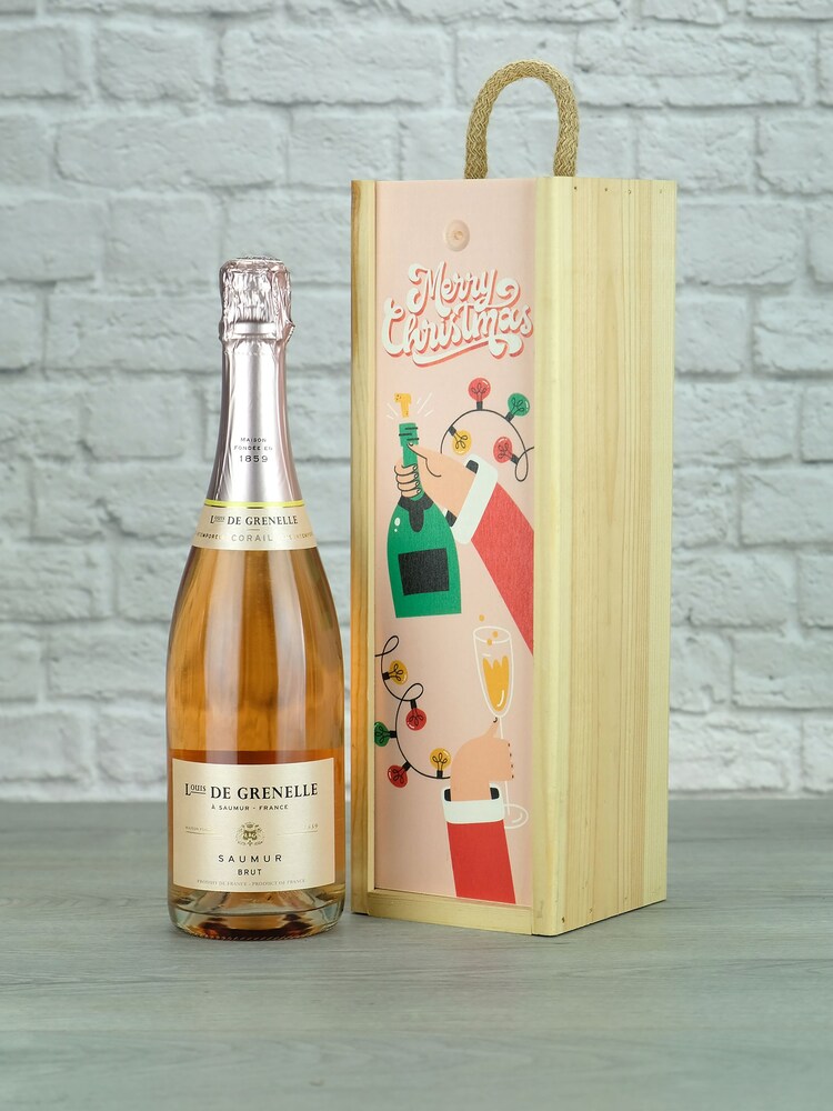 LeBonVin Sparkling Saumur Rose Christmas Wood Gift Box - Image 1 of 1