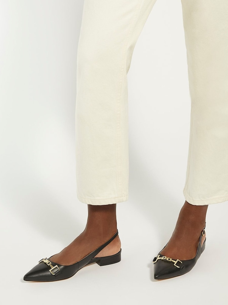 Dune London Black Regular Fit Hopeful Branded-Snaffle-Trim Ballet Shoes - Image 1 of 6