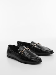 Mango Black Leather Moccasins With Metallic Detail - Image 1 of 4