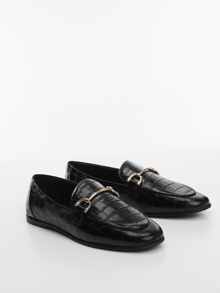 Mango Black Leather Moccasins With Metallic Detail - Image 1 of 4 Mango Black Leather Moccasins With Metallic Detail - Image 1 of 4