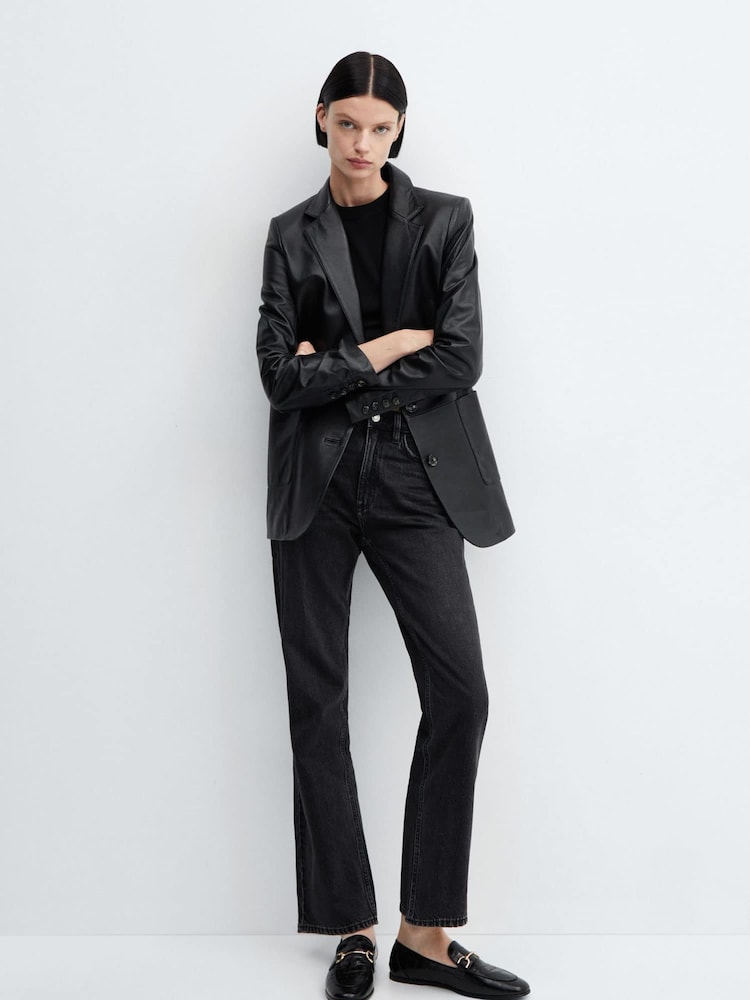 Mango Black Leather Moccasins With Metallic Detail - Image 4 of 4