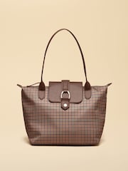 Joules Edie Neutral Check Zip Top Shopper Bag - Image 1 of 9