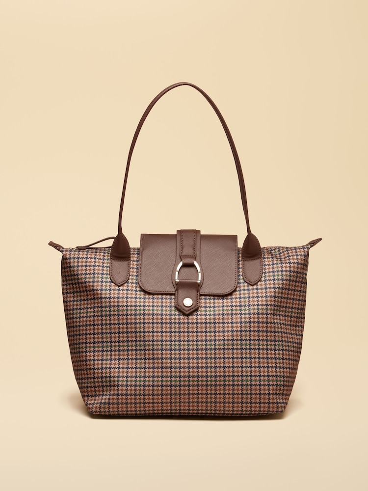 Joules Edie Neutral Check Zip Top Shopper Bag - Image 1 of 9 Joules Edie Neutral Check Zip Top Shopper Bag - Image 1 of 9