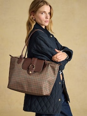 Joules Edie Neutral Check Zip Top Shopper Bag - Image 2 of 9