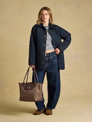 Joules Edie Neutral Check Zip Top Shopper Bag - Image 3 of 9