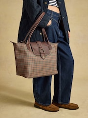 Joules Edie Neutral Check Zip Top Shopper Bag - Image 5 of 9