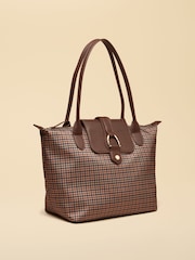 Joules Edie Neutral Check Zip Top Shopper Bag - Image 6 of 9
