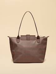 Joules Edie Neutral Check Zip Top Shopper Bag - Image 7 of 9