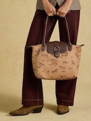 Joules Edie Neutral Rodeo Print Zip Top Shopper Bag - Image 4 of 9
