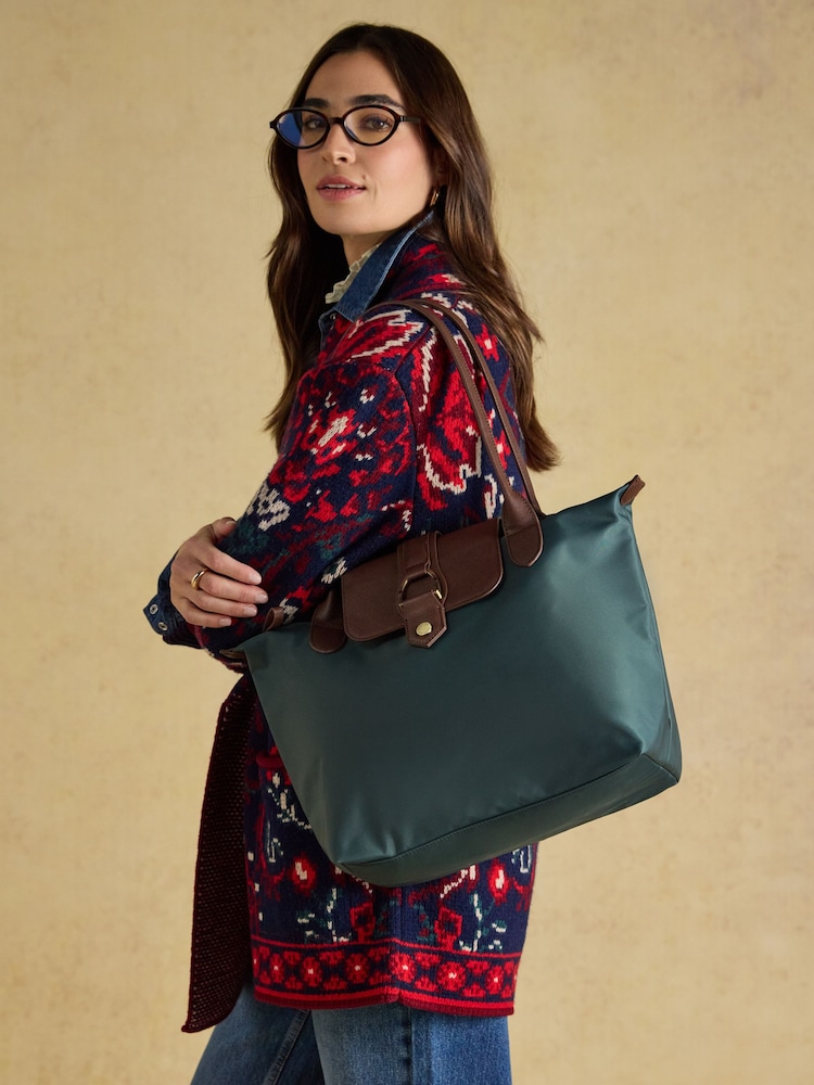 Joules Edie Green Zip Top Shopper Bag - Image 2 of 8 Joules Edie Green Zip Top Shopper Bag - Image 2 of 8