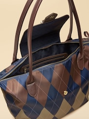 Joules Edie Navy Argyle Zip Top Shopper Bag - Image 10 of 10
