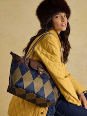 Joules Edie Navy Argyle Zip Top Shopper Bag - Image 2 of 10