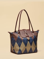 Joules Edie Navy Argyle Zip Top Shopper Bag - Image 5 of 10