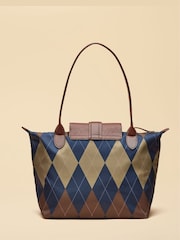 Joules Edie Navy Argyle Zip Top Shopper Bag - Image 6 of 10