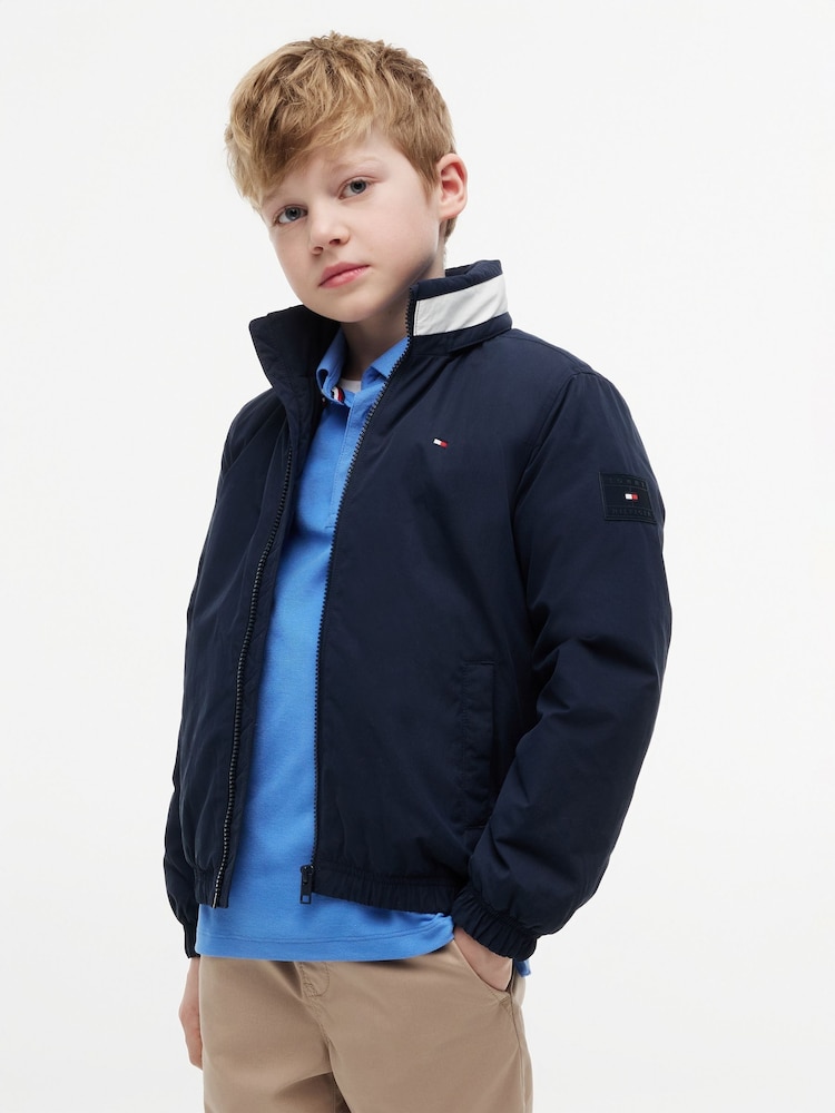 Tommy Hilfiger Navy Blue Essential Flag Logo Collar Padded Jacket - Image 1 of 7 Tommy Hilfiger Navy Blue Essential Flag Logo Collar Padded Jacket - Image 1 of 7