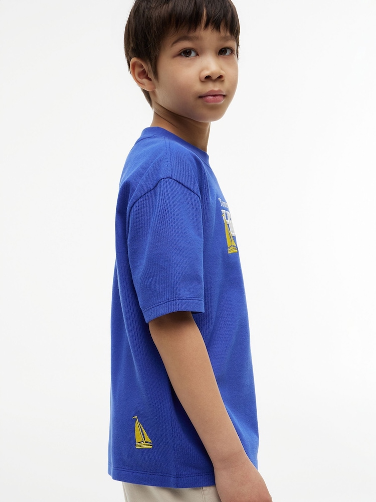 Tommy Hilfiger Blue Logo Embroidery Pique T-Shirt - Image 2 of 4 Tommy Hilfiger Blue Logo Embroidery Pique T-Shirt - Image 2 of 4
