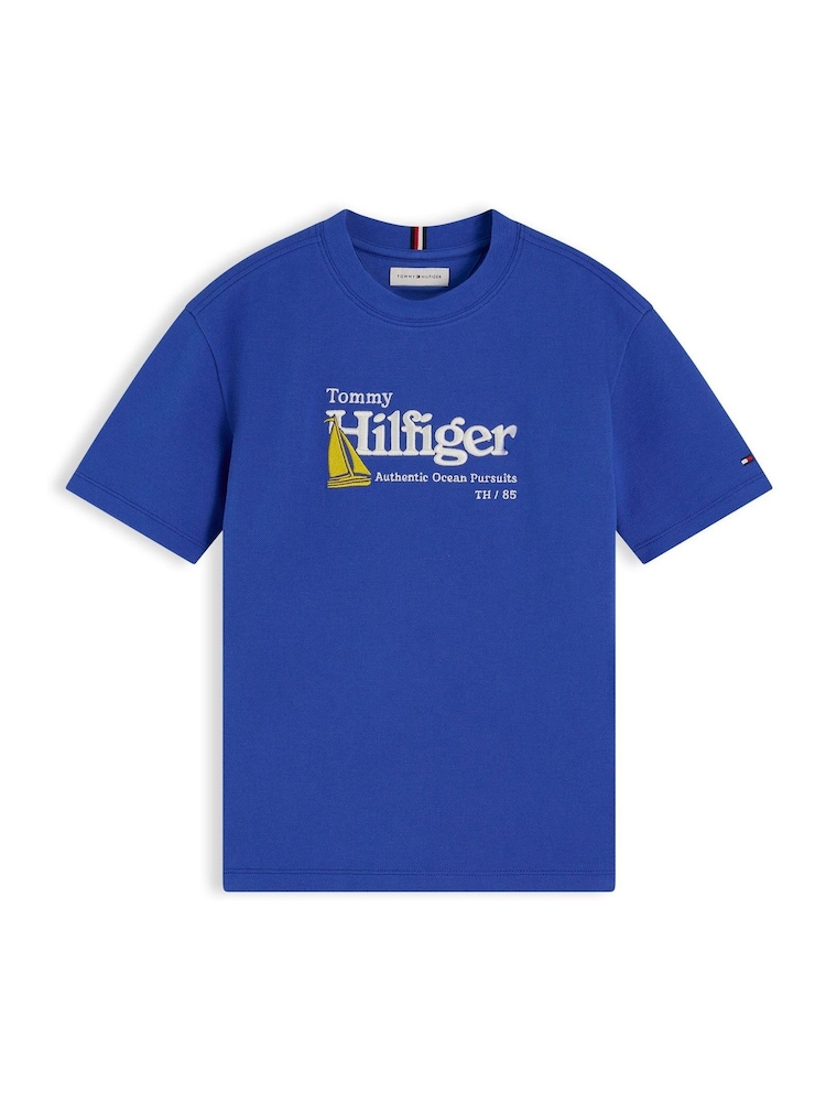 Tommy Hilfiger Blue Logo Embroidery Pique T-Shirt - Image 4 of 4 Tommy Hilfiger Blue Logo Embroidery Pique T-Shirt - Image 4 of 4