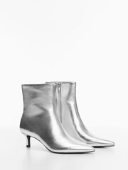 Mango Silver Leather Boots With Kitten Heels - Image 1 of 1
