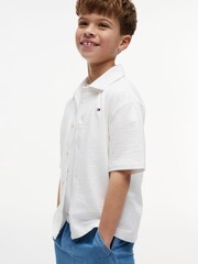 Tommy Hilfiger White Relaxed Fit Seersucker Short Sleeve Shirt - Image 4 of 5