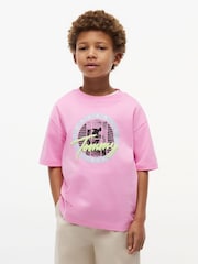 Tommy Hilfiger Pink Graphic Logo Jersey T-Shirt - Image 1 of 5