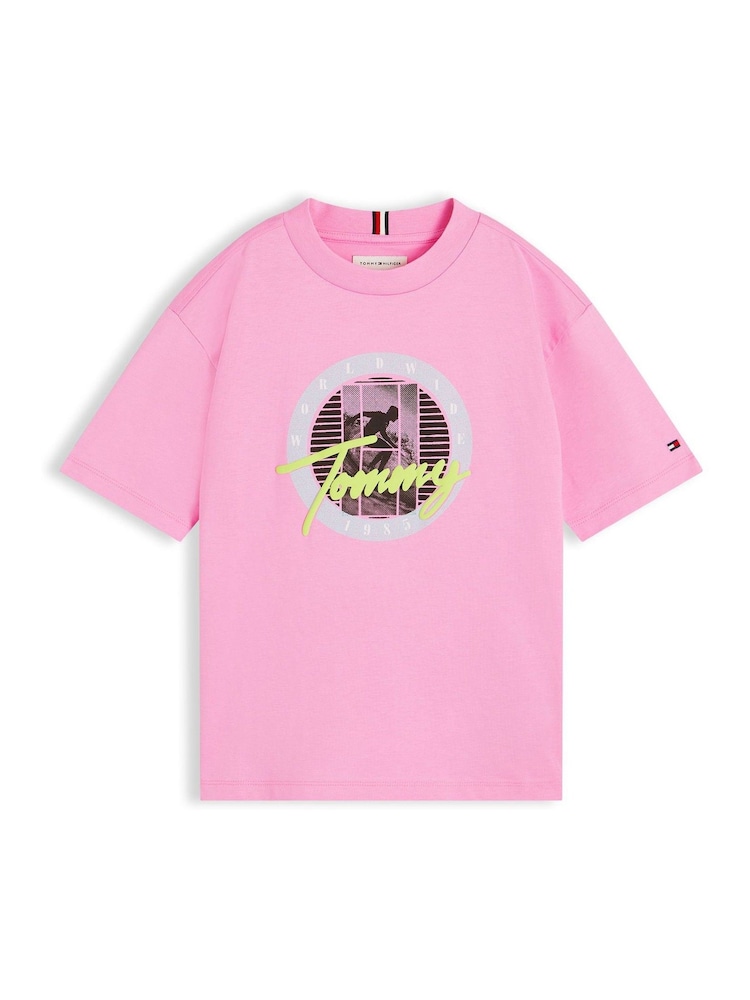 Tommy Hilfiger Pink Graphic Logo Jersey T-Shirt - Image 5 of 5