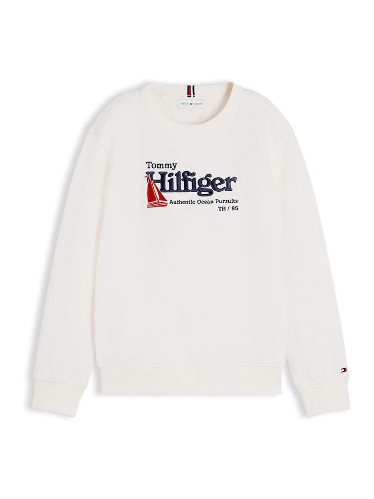 Tommy Hilfiger White Logo Interlock Pique Sweatshirt - Image 6 of 6 Tommy Hilfiger White Logo Interlock Pique Sweatshirt - Image 6 of 6