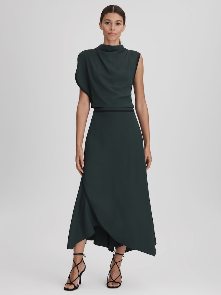 Reiss Green Sara Asymmetric Contrast Trim Cropped Top - Image 1 of 4