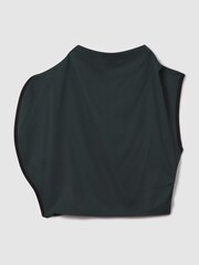 Reiss Green Sara Asymmetric Contrast Trim Cropped Top - Image 2 of 4