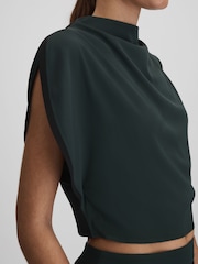 Reiss Green Sara Asymmetric Contrast Trim Cropped Top - Image 3 of 4