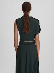 Reiss Green Sara Asymmetric Contrast Trim Cropped Top - Image 4 of 4