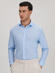 Reiss Soft Blue/White Fletcher Striped Cotton Blend Shirt - Image 1 of 6