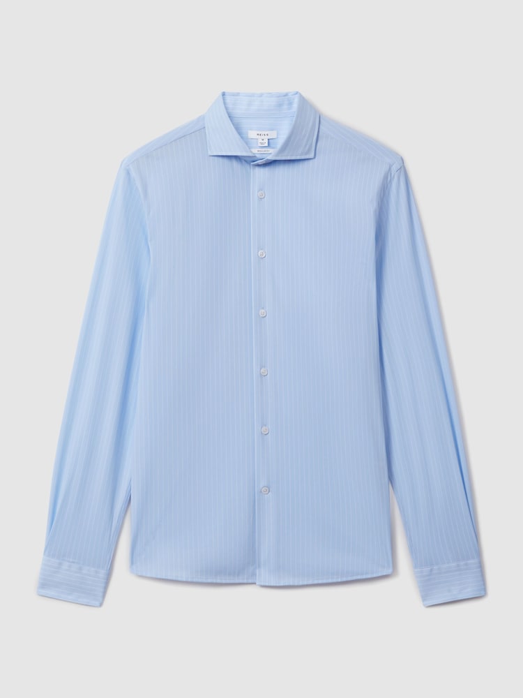Reiss Soft Blue/White Fletcher Striped Cotton Blend Shirt - Image 2 of 6