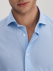 Reiss Soft Blue/White Fletcher Striped Cotton Blend Shirt - Image 4 of 6