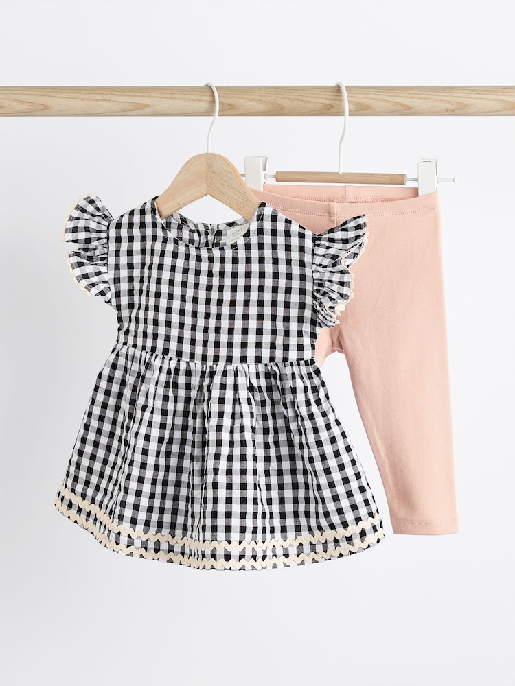 Black/White Gingham Baby Dress and Leggings Set - Image 1 of 11