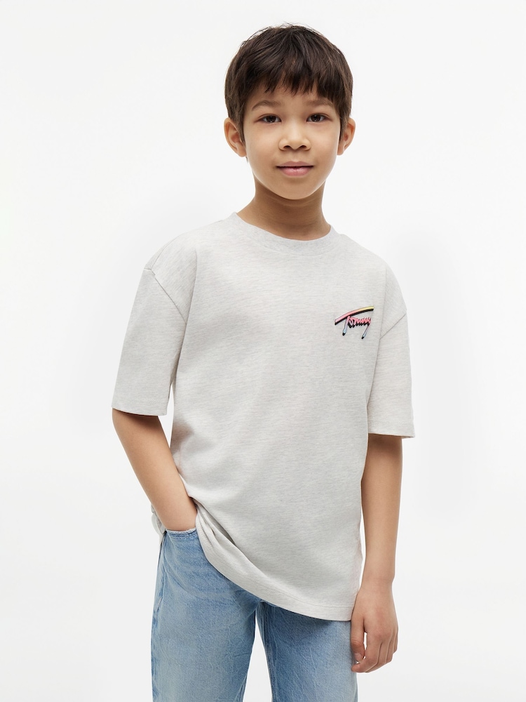 Tommy Hilfiger Grey Back Logo Graphic Textured T-Shirt - Image 1 of 6