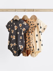 Black/ Cream Animal Print Baby T-Shirt Rompers 3 Pack - Image 1 of 7