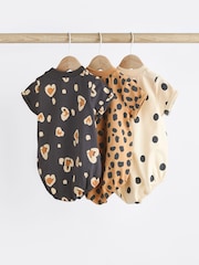 Black/ Cream Animal Print Baby T-Shirt Rompers 3 Pack - Image 2 of 7