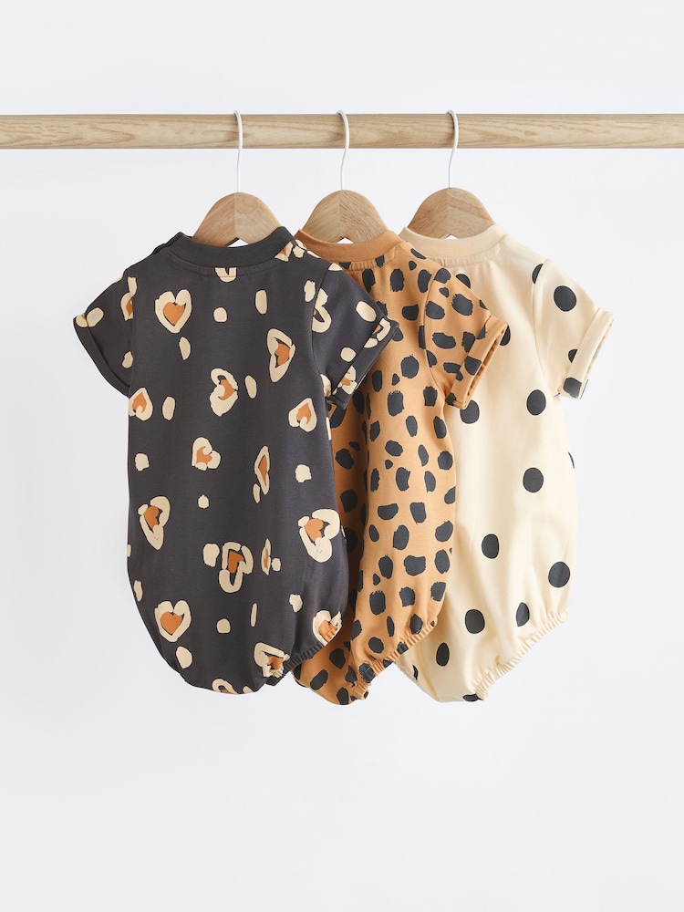 Black/ Cream Animal Print Baby T-Shirt Rompers 3 Pack - Image 2 of 7